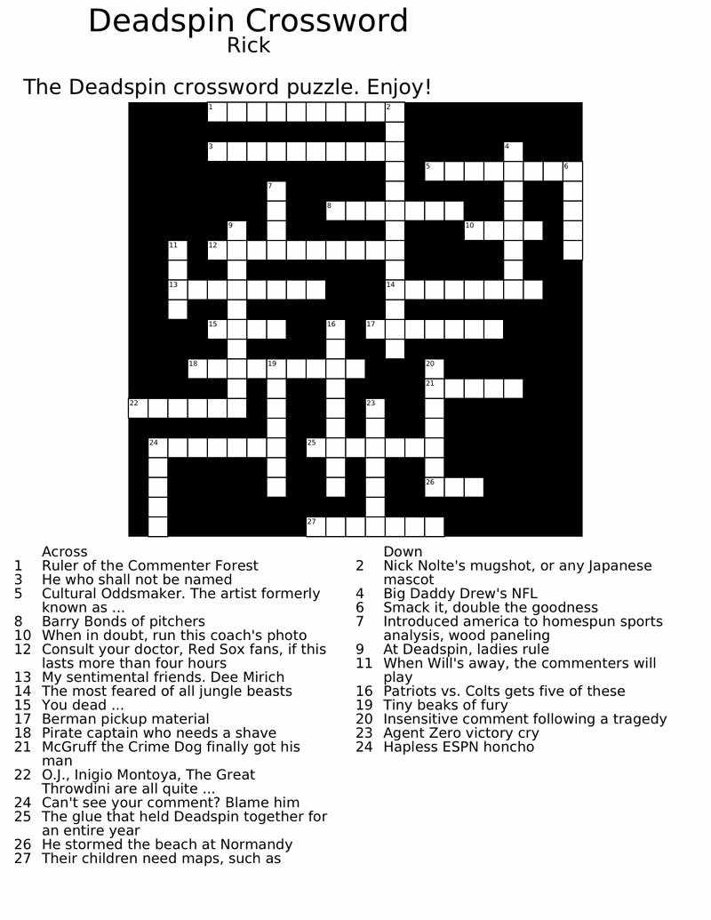 Illustration for article titled Hey Kids! It's The Deadspin Crossword Puzzle!